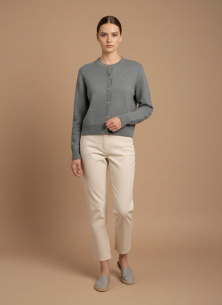 Cardigan - Cardigan girocollo 100% lana vergine - Grigio melange - vevi.it