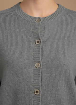 Cardigan - Cardigan girocollo 100% lana vergine - Grigio melange - vevi.it