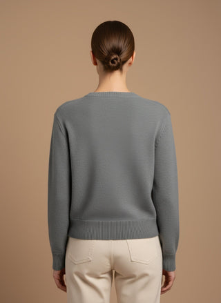 Cardigan - Cardigan girocollo 100% lana vergine - Grigio melange - vevi.it