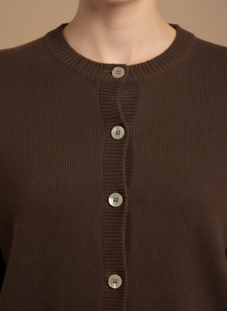 Cardigan - Cardigan girocollo 100% lana vergine - Moro - vevi.it