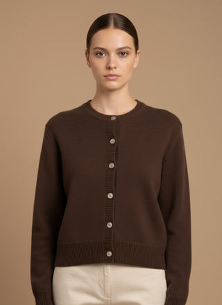 Cardigan - Cardigan girocollo 100% lana vergine - Moro - vevi.it