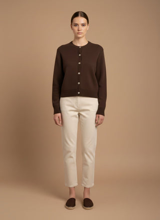 Cardigan - Cardigan girocollo 100% lana vergine - Moro - vevi.it