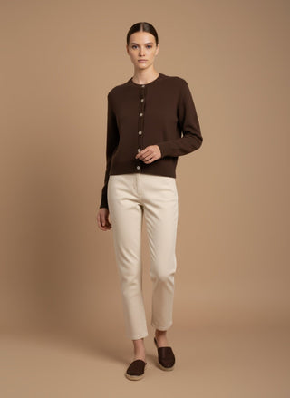 Cardigan - Cardigan girocollo 100% lana vergine - Moro - vevi.it