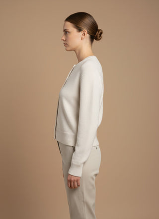 Cardigan - Cardigan girocollo 100% lana vergine - Panna - vevi.it