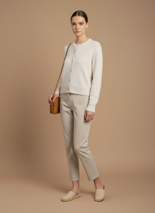 Cardigan - Cardigan girocollo 100% lana vergine - Panna - vevi.it