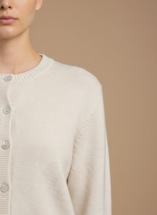 Cardigan - Cardigan girocollo 100% lana vergine - Panna - vevi.it