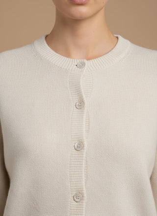 Cardigan - Cardigan girocollo 100% lana vergine - Panna - vevi.it