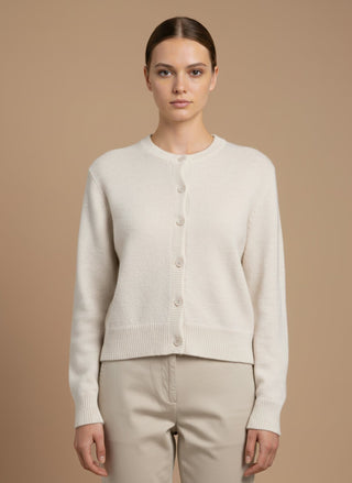 Cardigan - Cardigan girocollo 100% lana vergine - Panna - vevi.it