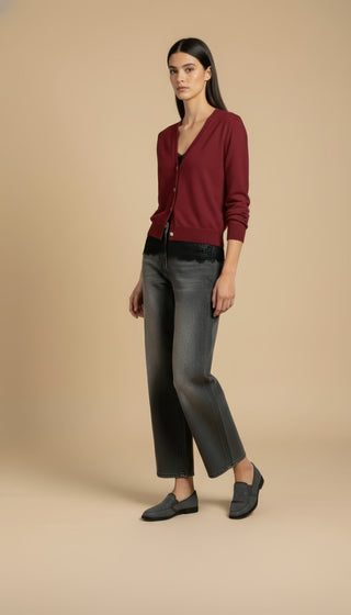 Cardigan - Cardigan girocollo cashmere bordo pizzo - Bordeaux - VEVI