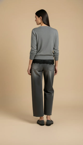 Cardigan - Cardigan girocollo cashmere bordo pizzo - Grigio melange - VEVI