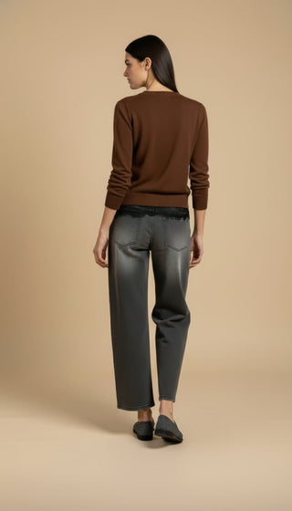 Cardigan - Cardigan girocollo cashmere bordo pizzo - Marrone - VEVI