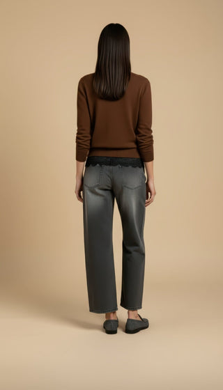 Cardigan - Cardigan girocollo cashmere bordo pizzo - Marrone - VEVI