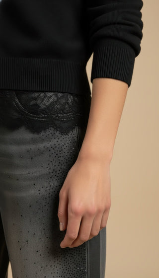 Cardigan - Cardigan girocollo cashmere bordo pizzo - Nero - VEVI