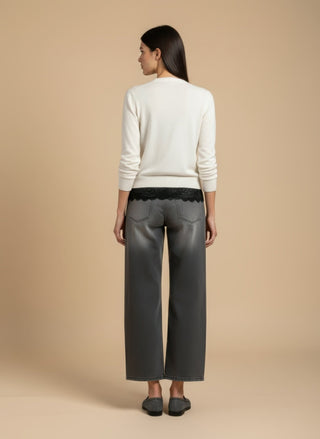 Cardigan - Cardigan girocollo cashmere bordo pizzo - Panna - VEVI