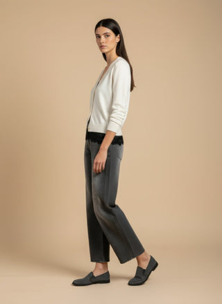 Cardigan - Cardigan girocollo cashmere bordo pizzo - Panna - VEVI