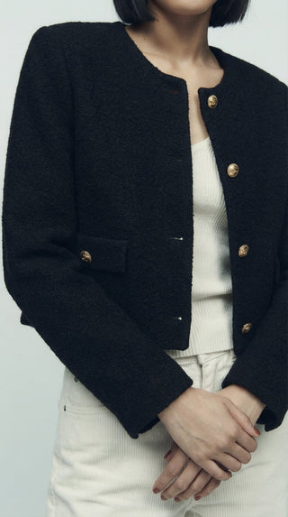 Cardigan - Cardigan girocollo chanel - Nero - VEVI