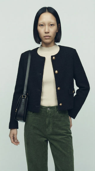 Cardigan - Cardigan girocollo chanel - Nero - VEVI