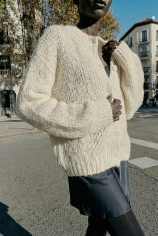 Cardigan - Cardigan girocollo mohair cxa 25109 - Panna - VEVI