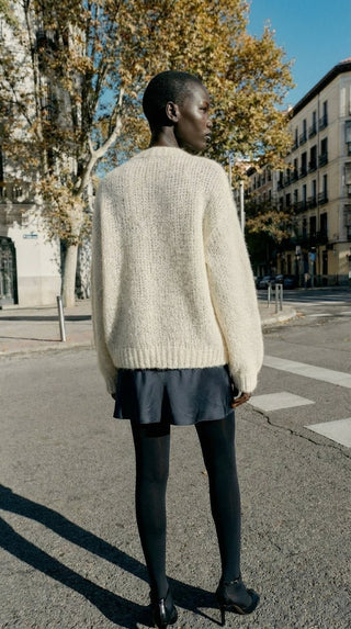 Cardigan - Cardigan girocollo mohair cxa 25109 - Panna - VEVI