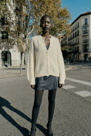 Cardigan - Cardigan girocollo mohair cxa 25109 - Panna - VEVI