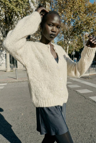 Cardigan - Cardigan girocollo mohair cxa 25109 - Panna - VEVI