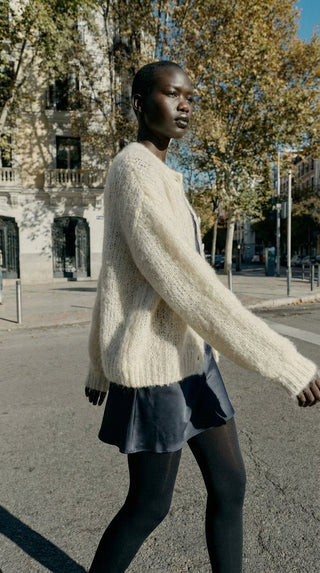 Cardigan - Cardigan girocollo mohair cxa 25109 - Panna - VEVI