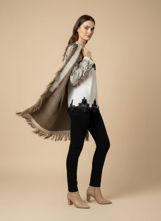 Cardigan - Cardigan Jacquard Cintura - Beige - VEVI