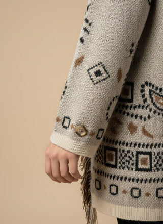 Cardigan - Cardigan Jacquard Cintura - Beige - VEVI