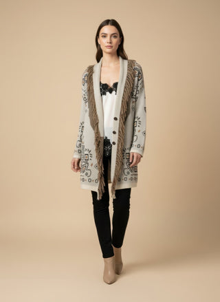 Cardigan - Cardigan Jacquard Cintura - Beige - VEVI