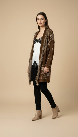 Cardigan - Cardigan Jacquard Cintura - Beige - VEVI