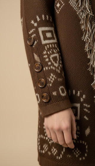 Cardigan - Cardigan Jacquard Cintura - Beige - VEVI
