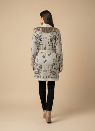 Cardigan - Cardigan Jacquard Cintura - Beige - VEVI