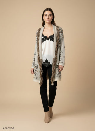 Cardigan - Cardigan Jacquard Cintura - Beige - VEVI