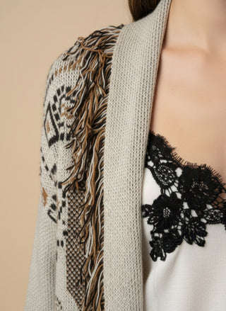 Cardigan - Cardigan Jacquard Cintura - Beige - VEVI