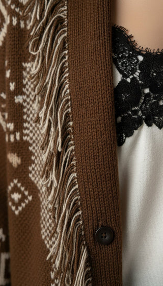 Cardigan - Cardigan Jacquard Cintura - Beige - VEVI