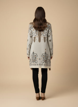 Cardigan - Cardigan Jacquard Cintura - Beige - VEVI