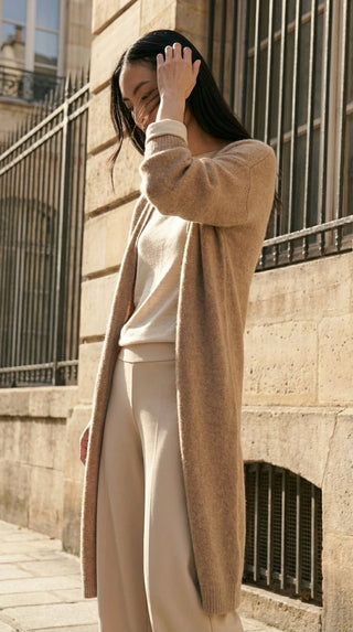 Cardigan - Cardigan lungo super kid mohair - Beige - VEVI