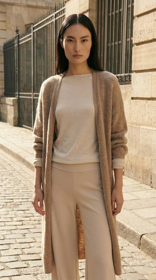 Cardigan - Cardigan lungo super kid mohair - Beige - VEVI