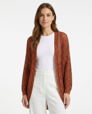 Cardigan - Cardigan lungo traforato AME7019 - Mattone - VEVI