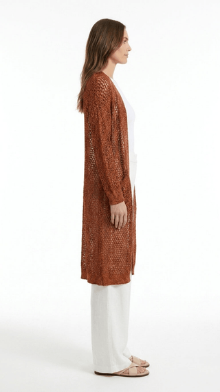 Cardigan - Cardigan lungo traforato AME7019 - Mattone - VEVI