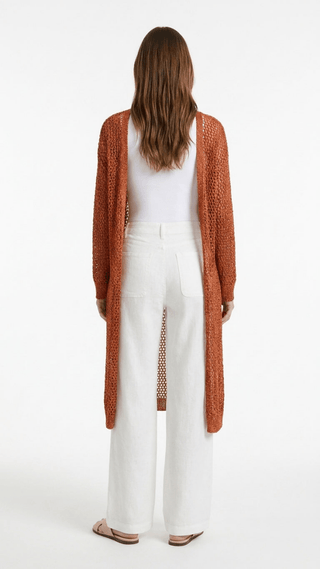 Cardigan - Cardigan lungo traforato AME7019 - Mattone - VEVI