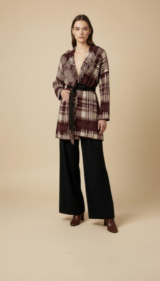 Cardigan - Cardigan Quadri Frange - Beige - VEVI