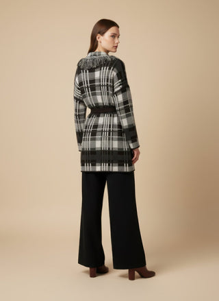 Cardigan - Cardigan Quadri Frange - Moro - VEVI