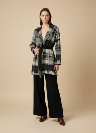 Cardigan - Cardigan Quadri Frange - Moro - VEVI