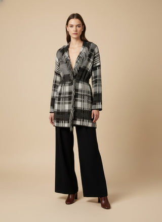 Cardigan - Cardigan Quadri Frange - Moro - VEVI