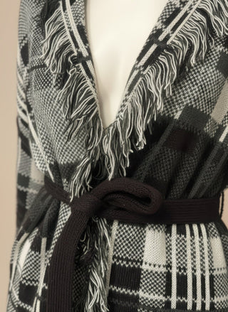 Cardigan - Cardigan Quadri Frange - Moro - VEVI