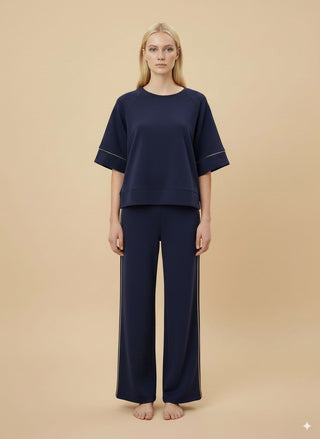 Felpa - Felpa m/m neoprene piping - Blu - vevi.it