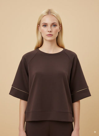 Felpa - Felpa m/m neoprene piping - Marrone - vevi.it