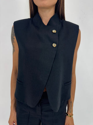 Giacca - Giacca gilet 2 bottoni diagonali NRE719 - Nero - VEVI