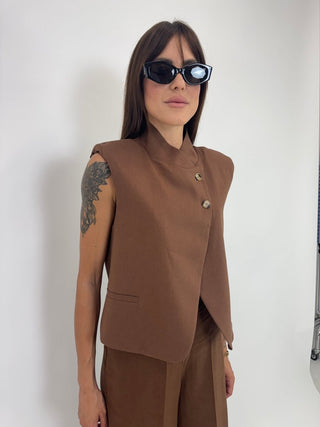 Giacca - Giacca gilet 2 bottoni diagonali NRE719 - Tabacco - VEVI